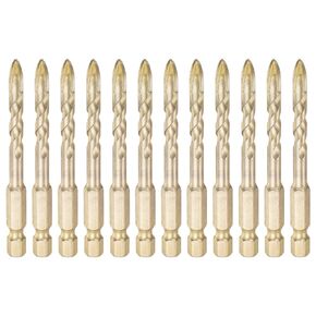 12pcs Concrete Masonry Drill Bits 5mm (3/16") Tungsten Carbide Tip Titanium Coated Triangle Cross Drill Bit for Ceramic Tile Brick Glass Plastic Wood, Gold