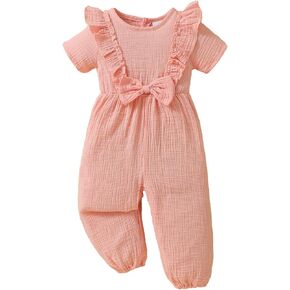 رومبير صيفي للفتيات الصغيرات، بذلة بأكمام مكشكشة وأزرار مضلعة وسروال قصير ملابس لطيفة للفتيات in Kuwait