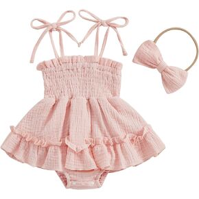 Murnouche Newborn Baby Girl Romper Dress Summer Clothes Boho Photoshoot Outfits with Headband in Kuwait