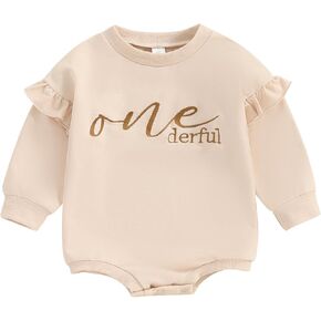 Baby Girl First Birthday Outfit Ruffle Bubble Sweatshirt Romper Long Sleeve Onesie Infant Fall Winter Clothes