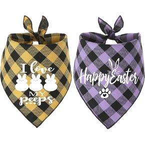 Dog Easter Bandana,2 Pack Buffalo Plaid Puppy Scarf with Designer Painting