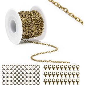 33 Feet Metal Black Necklace Chains Cable O-Shaped Links Chains Bulk for Jewelry Making DIY Craft Kit with Lobster Clasps Jump Rings