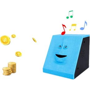 WeFoonLo Novelty Coin Money Eating Musical Face Bank Automatic Money Saving Collection Piggy Bank for Kids Children (Blue Flat)