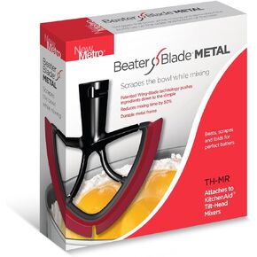 New Metro Design XL-MAX Metal Beater Blade, works with KitchenAid 5+, 6, 7, 8-Quart Stand Mixers, Red