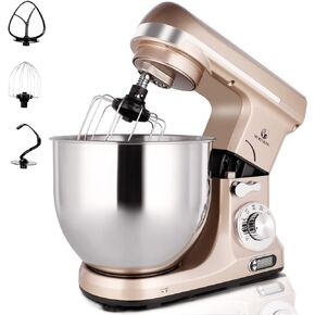 Professional Stand Mixer, 6-Qt with Timer, MK37 500W 6-Speed Tilt-Head Food Electric Mixer Kitchen Machine,Plastic (Champagne)