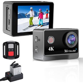 Xilecam 4K60fps Action Camera 48Mp WiFi Anti-Shake EIS 2.4G Remote Control 8X Zoom Sports Camera 40m（131FT） Underwater Waterproof Camera with 2 * 1350mAh Batteries and Accessories
