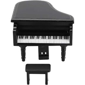 Dollhouse Grand Piano,1:12 Miniature Simulation Grand Piano with Stool Furniture Crafts Ornaments for Doll House Decoration Accessories(Black)