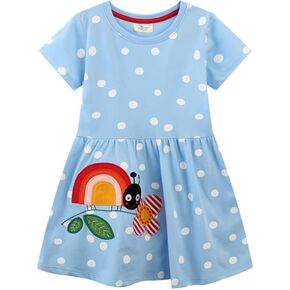 Girls Cotton Dress Toddler Summer Short Sleeve Animal Print Cartoon Dresses 2-8 T