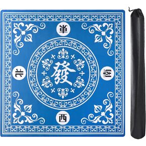 Mahjong Mat,31.5"x31.5" Blue Rubber Anti-Slip Mahjong Table Mat with 3 Free Dice & Carrying Bag for Mah Jongg, Card, Board & Tile Games