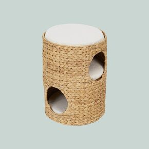 Neith Natural Wicker Seagrass 3-Tier Tower Cat Bed Condo with 3 Removable and Washable Cushions, 17.3" Tall, Tan/Cream