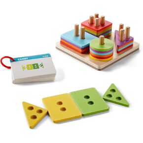 Chuckle & Roar - Montessori Sort & Stack Puzzle - Touch and Learn Puzzle - Pegs and Shapes Puzzle - Great for Preschoolers - Ages 3 and Up