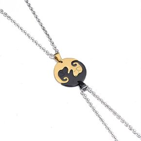 INENIMARTJ Pet Cat Dog Puzzle Necklace Couple Friendship Matching Necklaces for Women Girls,Stainless Steel Peach Heart Pendant Yin Yang Friendship Jewelry Gifts for BFF.