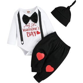 My 1St Valentines Baby Boy Outfits Gift Newborn Romper Clothes Pants Set Cute Hat 0-18 Months