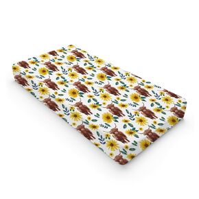 Highland Cows Boho Floral Changing Pad Covers Highland Yak Retro Flowers Change Table Pad Cover for Boys Girls Farm Animal Soft Stretchy Snug Fitted Diaper Changing Mat Sheets Cover 32''x16''