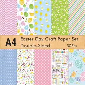 FEPITO 90 Sheets Easter Pattern Paper Set A5 Size Craft Paper for Easter Card Making Scrapbook Decoration, Double Side 10 Patterns