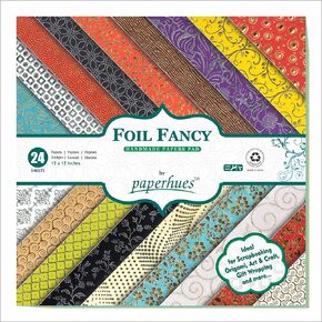 Paperhues Foil Fancy Collection Handmade Scrapbook Papers 12x12" Pad, 24 Sheets.