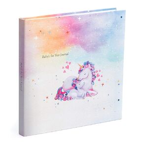 Baby Memory Book First Time Mom, Baby Books First Year Memory Book for Girls Unicorn Gift, Minimalist Baby Keepsake Journal with Pregnancy Scrapbook Postcard