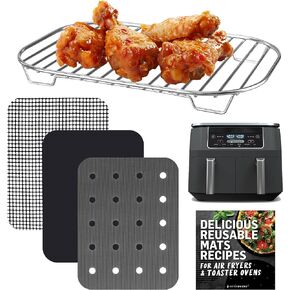 Accessories for Ninja Air Fryer 2 Basket 8 QT DZ201 & 10 QT DZ401, Reusable Sheets Liners and Rack for Foodi Dual Zone Double Airfryer, Kitchen Appliances Accessory Set with Recipe Book by INFRAOVENS