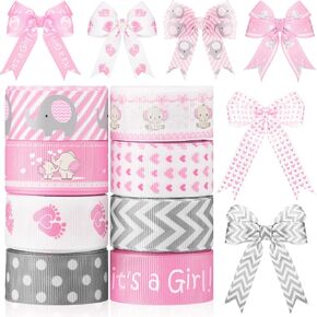 8 Roll Baby Elephant Grosgrain Ribbon 7/8 Inch Baby Shower It's a Boy/Girl Foot Print Ribbon for Gift Wrapping Shower Gender Reveal Party Diaper Cake Decor, 40 Yard Total(Blue)