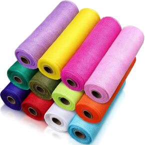 Timgle 12 Rolls Deco Mesh Ribbon for Wreath Making 30 Feet Each Roll Poly Metallic Foil Deco Mesh Ribbons for Easter Christmas Spring Summer DIY Crafts Wreaths Decorating(Fresh Color,10 Inch)