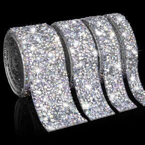 4 Rolls/4 Yards Gold Self-Adhesive Crystal Rhinestone Diamond Ribbon/Strips with 2 mm Rhinestones On a Roll, Bling Wrap DIY Crafts Rhinestones Tape for Home, Cakes, Wedding Decor