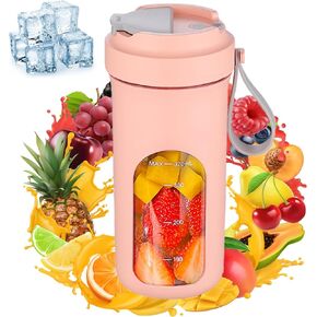 Portable Blender for Shakes and Smoothies, 13oz Personal Blender with USB Rechargeable and 10 Blades Mini Small Blender Bottles for Office Gym Kitchen (Pink)