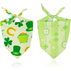2pcs St. Patrick's Day Dog Bandana, Clover Bandana Shamrock Hat Horseshoe Elements Pet Scarf Triangle Bibs St. Patrick's Day Decoration Collar Costume Irish Dog Bandana for Pets Holiday Party (L)