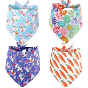 BoomBone 4 Pack Easter Dog Bandana,Triangle Bibs Pet Scarf for Medium to Large Dogs