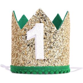 Wild One 1st Birthday hat - Green and Gold Birthday Decorations for Child’s 1st Birthday Party