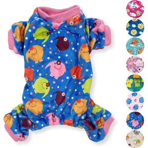 Dog Pajamas Soft Warm Fleece Jumpsuit Cute Pet Clothes for Small and Medium Pet XXS - L (Purple Dinosaurs, M: Length - 15", Chest 18" - 22")