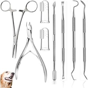Qubccum 8 Pcs Dog Tartar Remover Pet Teeth Cleaning Tool, Cat Plaque Off Calculus Remover, Dog Tooth Scaler and Scraper, Stainless Steel Dental Forceps for Dogs and Cats Oral Care