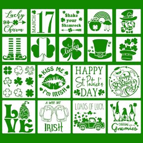 18 Pieces St. Patrick's Day Stencils for Painting, Irish Shamrock Stencils Reusable Plastic Painting Stencils for Crafts Window Wall Holiday Decor