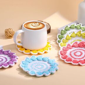 Crochet Kit for Beginners, Crochet Starter Kit with Step-by-Step Video Tutorials, 6PCS Leaf Coaster Crochet Kit for Adults, DIY Knitting Supplies for Home Decoration