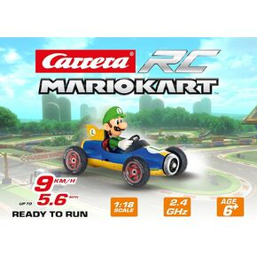 Carrera RC Official Licensed Mario Kart Mach 8 Luigi 1: 18 Scale 2.4 Ghz Remote Radio Control Car with Rechargeable Lifepo4 Battery - Kids Toys Boys/Girls, (Model: 181067)