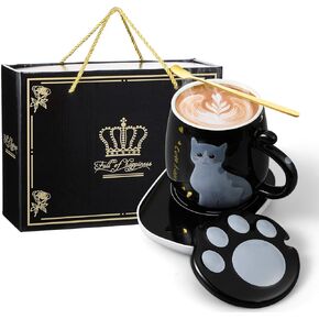 Coffee Cup Warmer Coffee Warmer with Mug for Women Electric Coffee Mug Heater Temperature Control Ceramic Cute Cat Smart Coffee Warmer for Office Christmas Birthday Valentines Day Gift(Black)