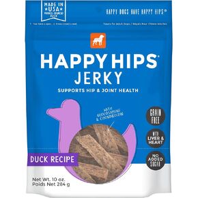 Happy Hips Duck Jerky, Grain Free Dog Treats with Glucosamine & Chondroitin, Made in USA, 10 oz