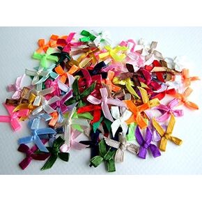 100 Assorted Smallest Satin Ribbon Bows Size 10 mm. Tiny Embellishment Craft Artificial Applique Wedding