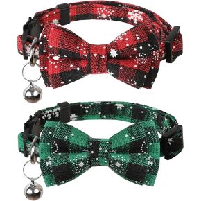 BANMODER Cat Collar Breakaway with Bells,Cute Cat Bow Tie,2 Pack Safety Plaid& Flower Kitten Collar for Girl Boy Male Cats (Black & Blue)
