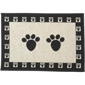 PetRageous 12047 Cuddles Jumbo Tapestry Dog and Cat Non-Skid Machine Washable Placemat for Pet Feeding Areas with Rubber Backing 18-Inch by 28-Inch for Dogs and Cats, off-white