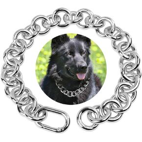 Silver Plated Circle Link Dog Collar - Heavy Duty Chew Proof Chain Collar for Small, Medium & Large Dogs - 21MM Width Light Metal Chain (10") - Dog Necklace Collar for Walking and Training