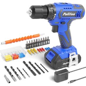 PULITUO Cordless Drill Set, 20V Electric Power Drill with Battery And Charger, 30N.m and 21+1 Torque, 2 Variable Speeds, with 59pcs Drill Driver Bits Kit, Screws Set，(Red)