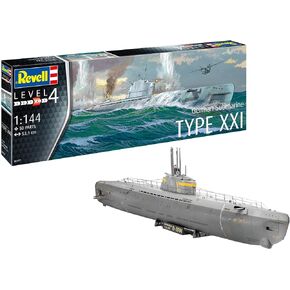 Revell 05177 German Submarine Type XXI 1:144 Scale Model Kit, Unpainted