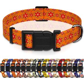 Dog Collar for Boys Girls, Floral Puppy Collar for Small Medium Large Dogs, Adjustable Soft Floral Pattern Pet Collar with Safety Buckle for Male Females(Red Floral,XS)
