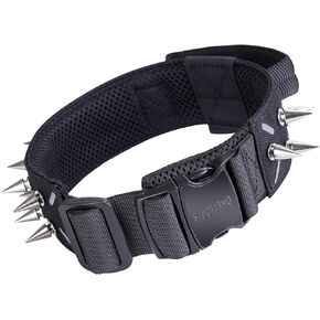 OneTigris Tactical Dog Collar, Adjustable Military Training Nylon Dog Collar with Control Handle and Heavy Metal Buckle for Medium and Large Dogs, with Removable Protective Metal Spikes (M, Black)