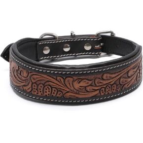 Handcrafted Argentinian Leather Dog Collar with Floral Tooling - Premium Quality