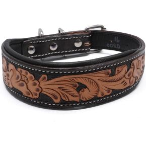 Handcrafted Argentinian Leather Dog Collar with Floral Tooling - Premium Quality in Kuwait