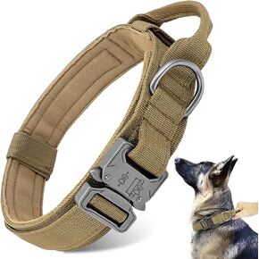 Tactical Dog Collar - Military Dog Collar, Adjustable Heavy Duty Metal Buckle Nylon Dog Collar with Control Handle for Small Medium Large Dogs (Black, L)