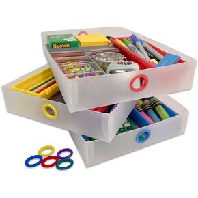 Ultimate Office TierDrop Supply Drawers Measure 9w x 12d x 2 1/4 Inches High for Desk Accessories and Supplies, Set of 3, Includes Color-Coded Finger Rings for Fast and Easy Access to Contents