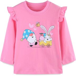 Mrocioa Girls Easter Day Shirt Gnomies Bunny Egg Hunt Ruffle Tops Kids Long Sleeve Blouse for 2-7 Years