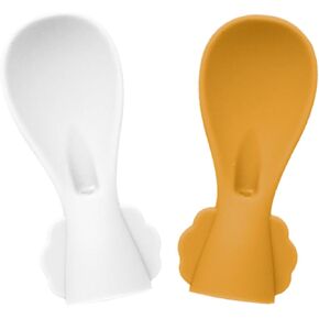 Silicone Spoon Attachment for Baby Food Pouch with On-the-Go Cases - Includes 2 Squeeze Pouch Topper Attachments (White-yellow)